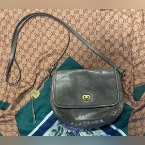 Margot New York Leather Turn Lock Grey Crossbody Adjustable Strap